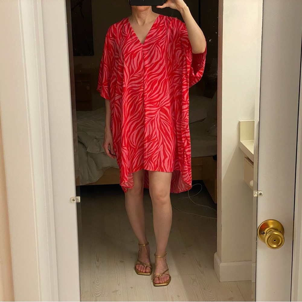Red and pink kaftan caftan tunic beach dress S Small